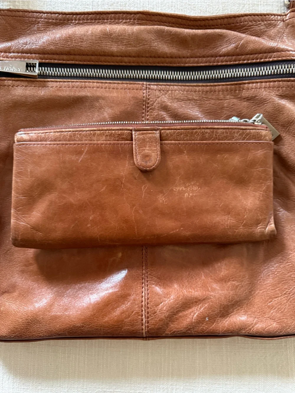 HOBO Cognac Brown Leather Crossbody with Matching Wallet